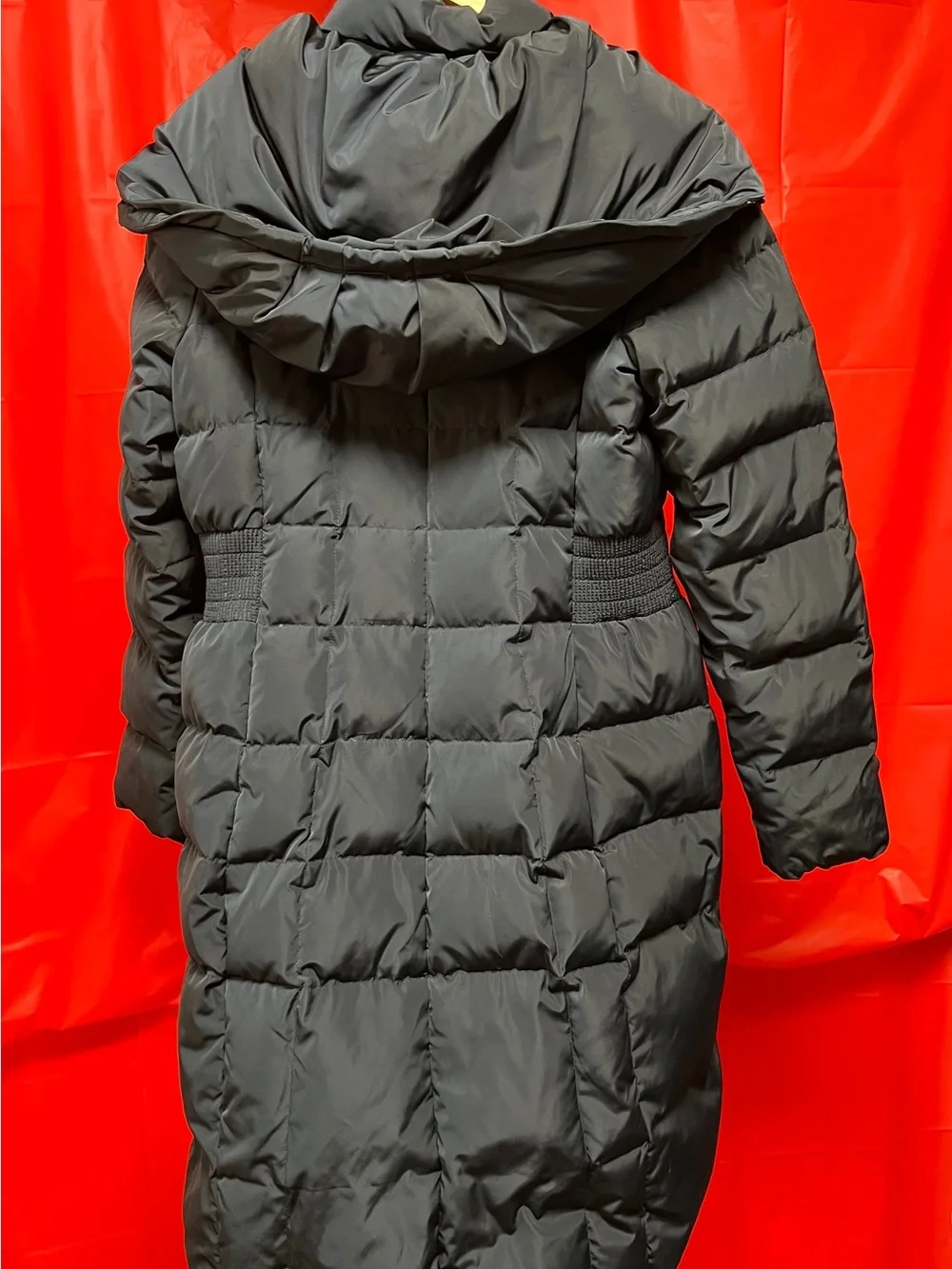 Cole Haan Women's Navy Long Quilted Puffer Coat with Hood